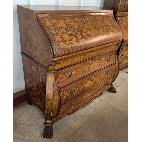 113 - An 18th Century Dutch mahogany and marquetry inlaid bombé shaped bureau