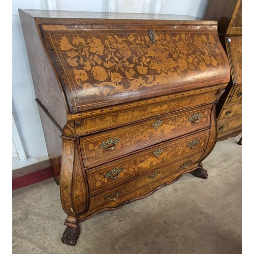 113 - An 18th Century Dutch mahogany and marquetry inlaid bombé shaped bureau