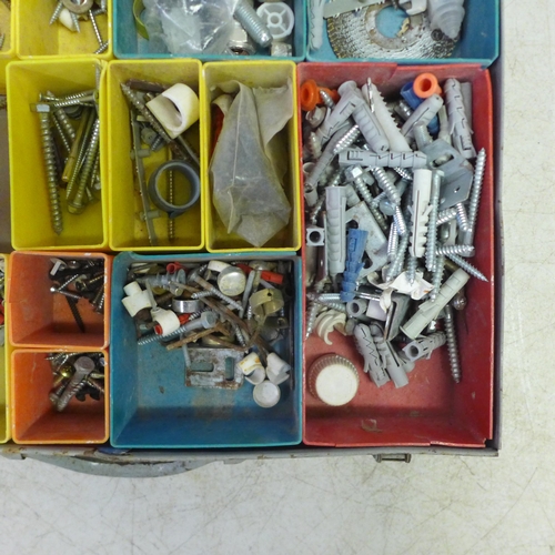 2119 - Two cases of DIY consumables - screws, nails and wall plugs, etc.