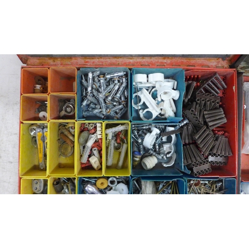 2119 - Two cases of DIY consumables - screws, nails and wall plugs, etc.