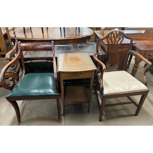 184 - Two 19th Century mahogany elbow chairs and a Pembroke table