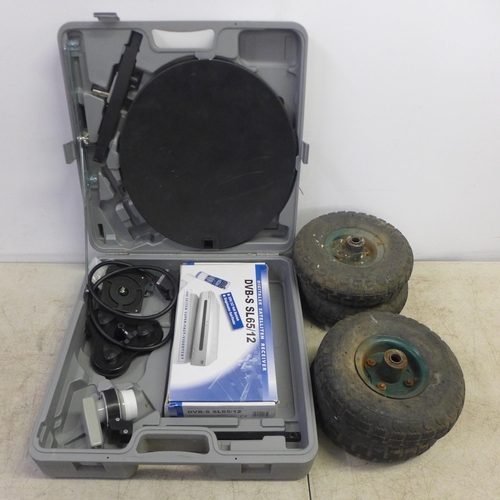 2127 - 4 trolley wheels 4.10/3.50 with a camping satellite receiver