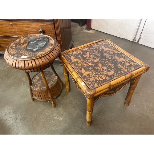 112 - Two bamboo and black chinoiserie occasional tables