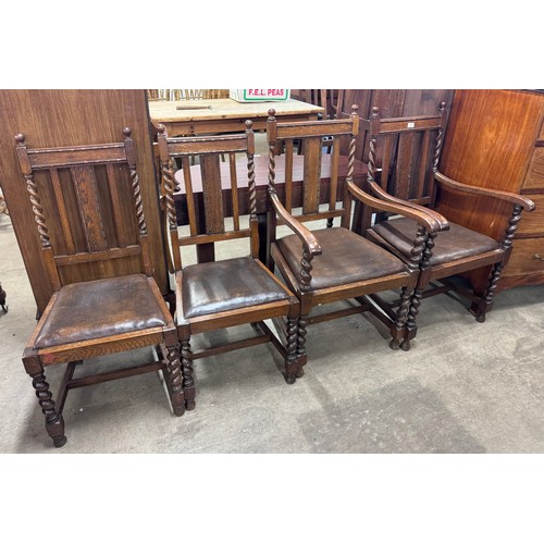 186 - A set of four oak barleytwist dining chairs