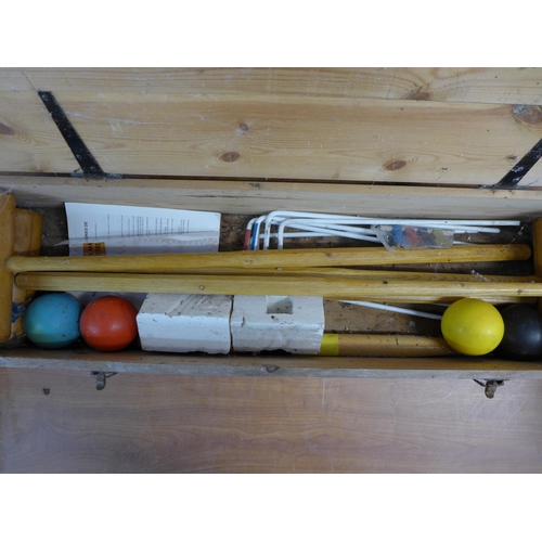 2398 - A County croquet set in a wooden case, a world globe and a Brother 885-412 230V electric sewing mach... 