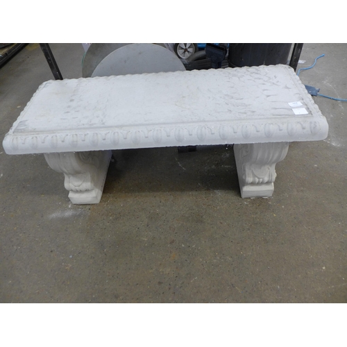 2408 - A stone effect concrete scroll design garden bench