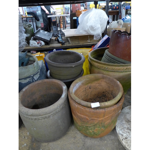 2415 - A large collection of assorted planters including glazed, concrete and terracotta including some vin... 