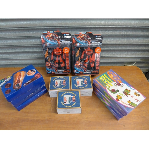 2449 - A selection of childrens toys including Transformers, mugs and sticker games