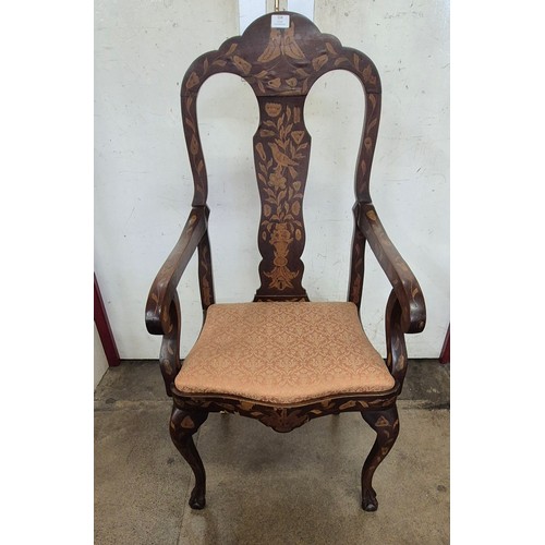 114 - An 18th Century Dutch mahogany and marquetry inlaid elbow chair