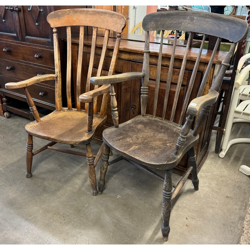 258 - Two Victorian elm and beech farmhouse armchairs