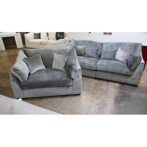 1388 - A Barker & Stonehouse pewter velvet three seater sofa and love seat