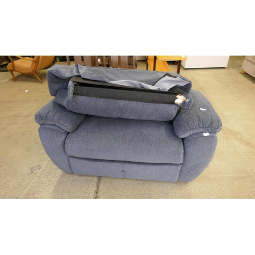 1433 - A blue upholstered reclining loveseat - damaged