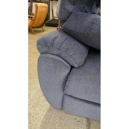 1433 - A blue upholstered reclining loveseat - damaged