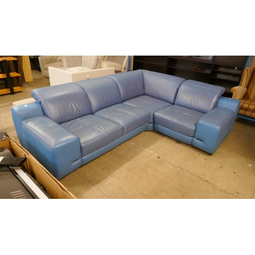 1444 - A blue leather corner sofa