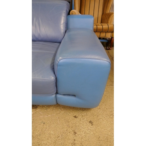 1444 - A blue leather corner sofa