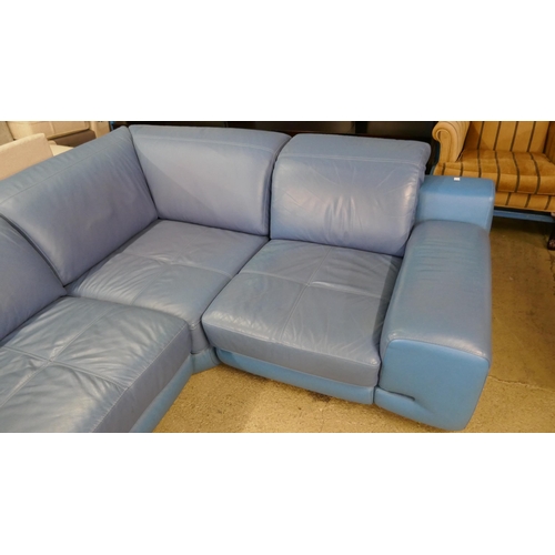 1444 - A blue leather corner sofa