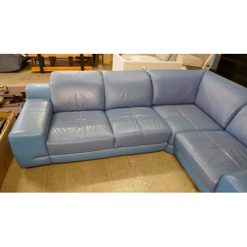 1444 - A blue leather corner sofa