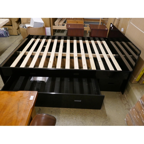 1484 - A black high gloss bedframe with storage drawers and bedside tables  * This lot is subject to VAT