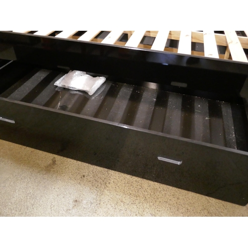 1484 - A black high gloss bedframe with storage drawers and bedside tables  * This lot is subject to VAT