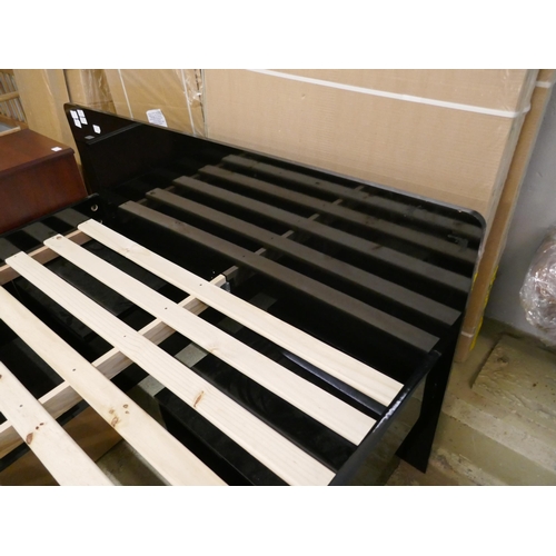 1484 - A black high gloss bedframe with storage drawers and bedside tables  * This lot is subject to VAT