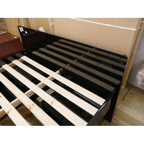 1485 - A black high gloss bedframe with storage drawers and bedside tables  * This lot is subject to VAT