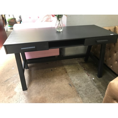 1385 - A black wooden Benson desk with two drawers