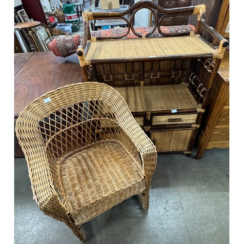 230 - An Italian style bamboo and rattan whatnot and chair