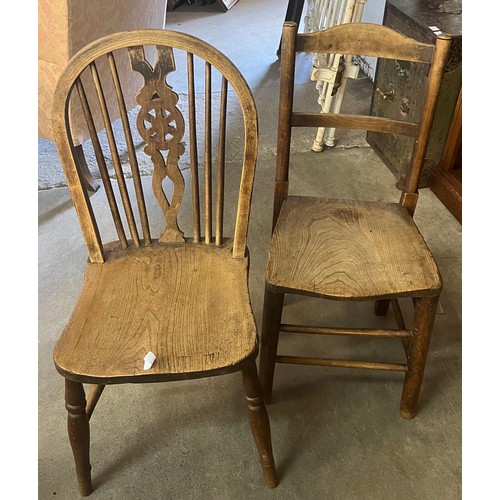 166 - Two Victorian elm and beech kitchen chairs