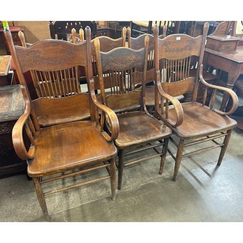 200 - A set of six 19th Century style American carved oak dining chairs