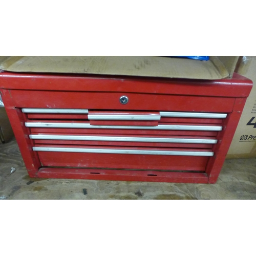 2058 - A Milwaukee Packout tool case, a red metal 6 drawer tool chest and a box of PPE including Biofil par... 