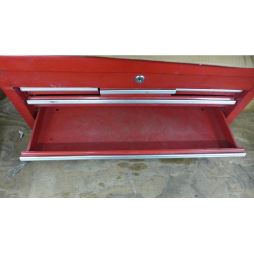 2058 - A Milwaukee Packout tool case, a red metal 6 drawer tool chest and a box of PPE including Biofil par... 