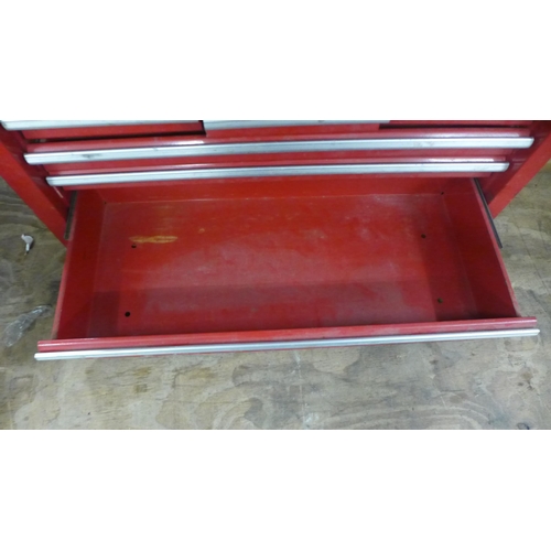 2058 - A Milwaukee Packout tool case, a red metal 6 drawer tool chest and a box of PPE including Biofil par... 