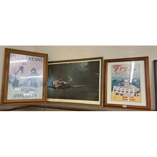 329 - A pair of advertising prints and a large spitfire print