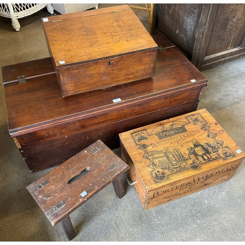 246 - A Victorian mahogany ottoman, a stool and writing slope and one other