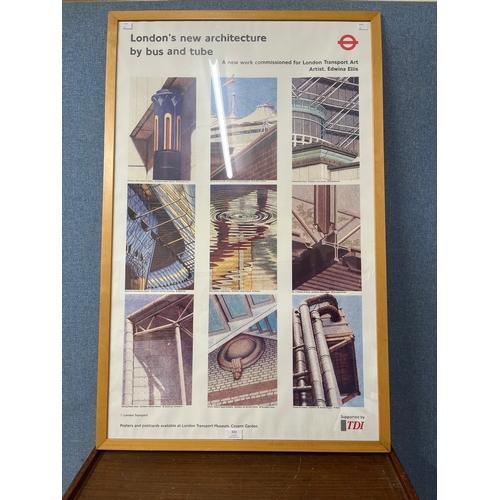 331 - A London Transport poster, London's new architecture by bus and tube, framed