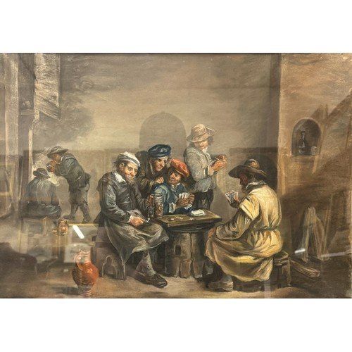 338 - After David Teniers The Younger, The Card Players, pastel laid on linen, framed