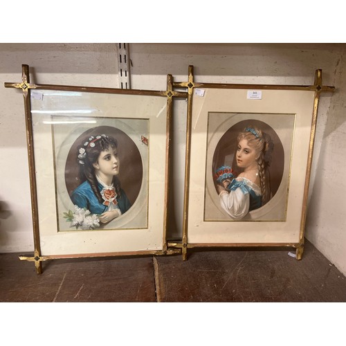 341 - A pair of portrait prints of ladies, framed