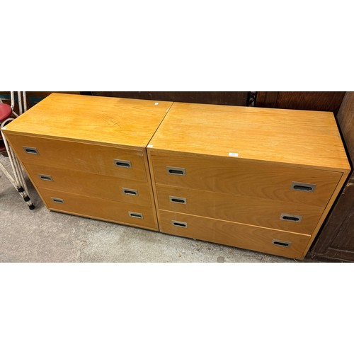 265 - A pair of campaign style beech chests of drawers