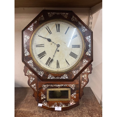 360 - An early 20th Century rosewood and mother of pear inlaid fusee wall clock