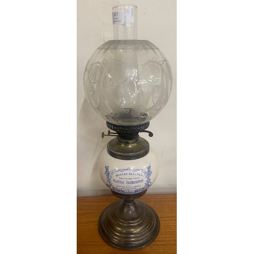 417 - An early 20th Century Mortar Bluepill, Practical Pharmaceutist oil lamp