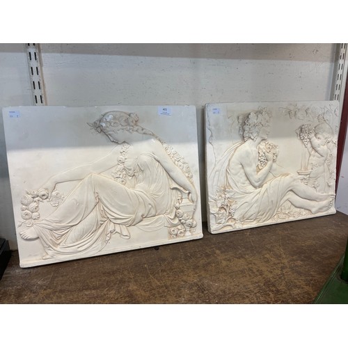 401 - A pair of Renaissance style faux marble wall plaques