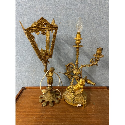 322 - Two continental gilt metal table lamps