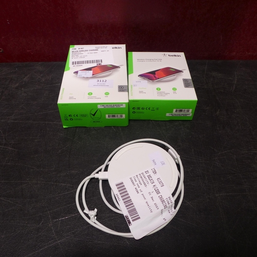 3112 - 3x Belkin  10W Wireless Charging Pads (322-190) *This lot is subject to VAT