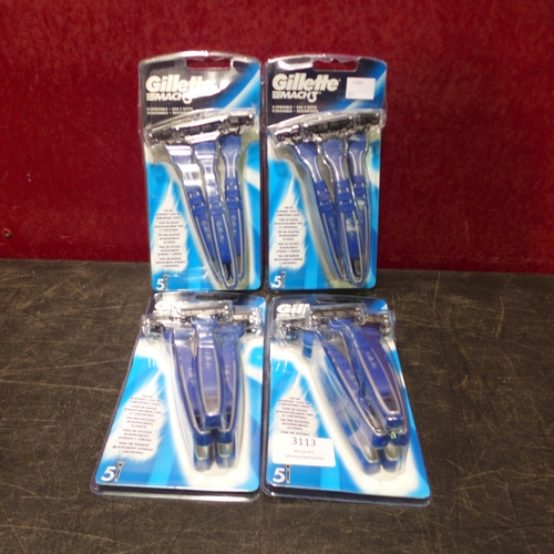 3113 - 4 Packs Of 5 Gillete Mach 3 Disposable Razors   (327-488 )  * This lot is subject to VAT