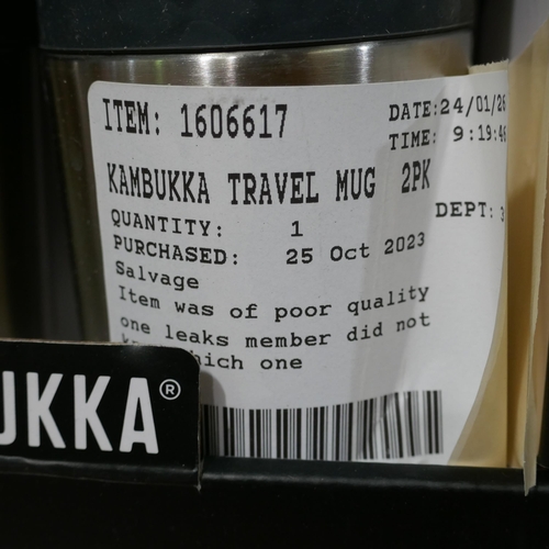 3064 - 3 x Kambukka Travel Mugs - ( 1 Lid Missing)  (327-605,606 )  * This lot is subject to VAT