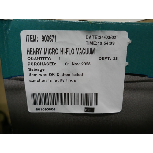 3339 - Henry Micro Hi-Flo Vacuum Cleaner, Original RRP £139.99 + VAT (322-53) *This lot is subject to VAT