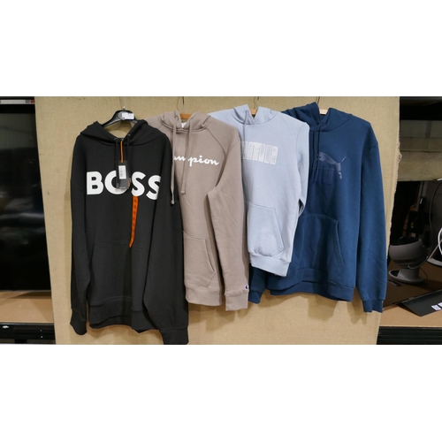 3255 - Four mixed size/style branded hoodies, including Hugo Boss, Champion, Puma. *This lot is subject to ... 