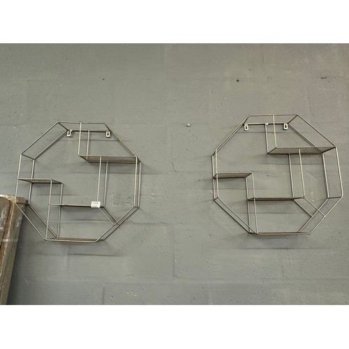 1485B - Two Octagonal wire metal wall shelving units