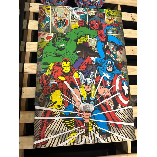 1485A - Three Marvel themed items to include a large canvas and two lampshades