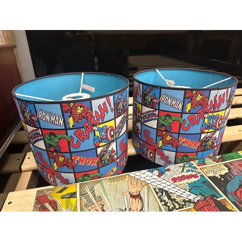 1485A - Three Marvel themed items to include a large canvas and two lampshades